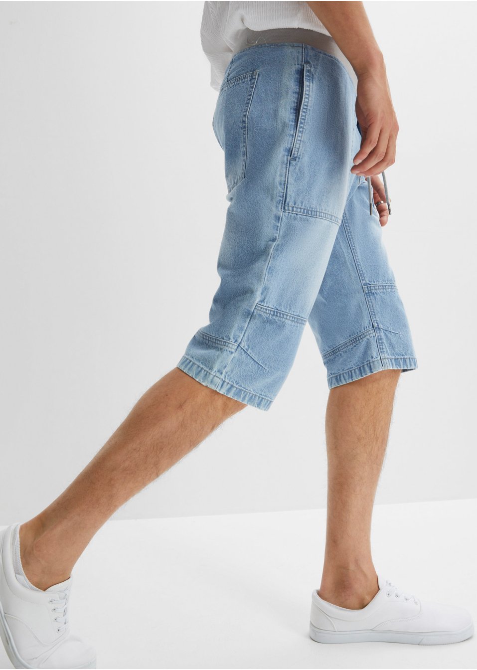 Bermuda long en jean taille extensible, Loose Fit