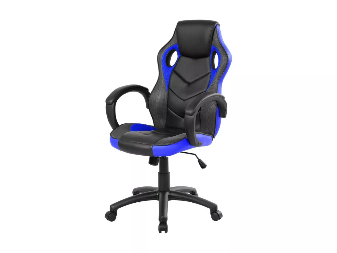 Chaise de jeu Caloundra, Fauteuil de jeu pour adultes, Chaise de bureau, 66x61h104/114 cm, Noir et Bleu