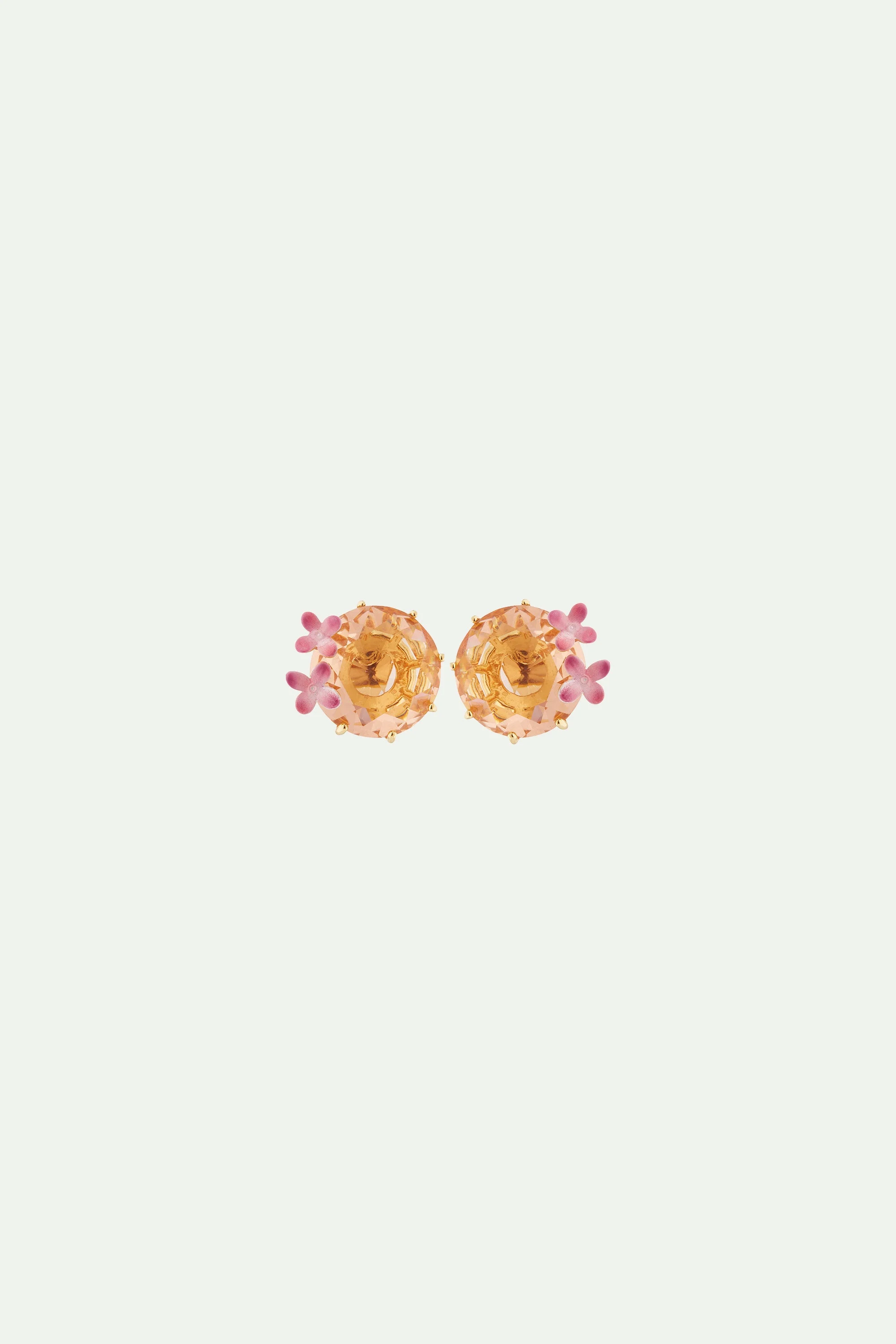 Boucles d'oreilles tiges fleurs et pierre ronde la diamantineabricot | Rose