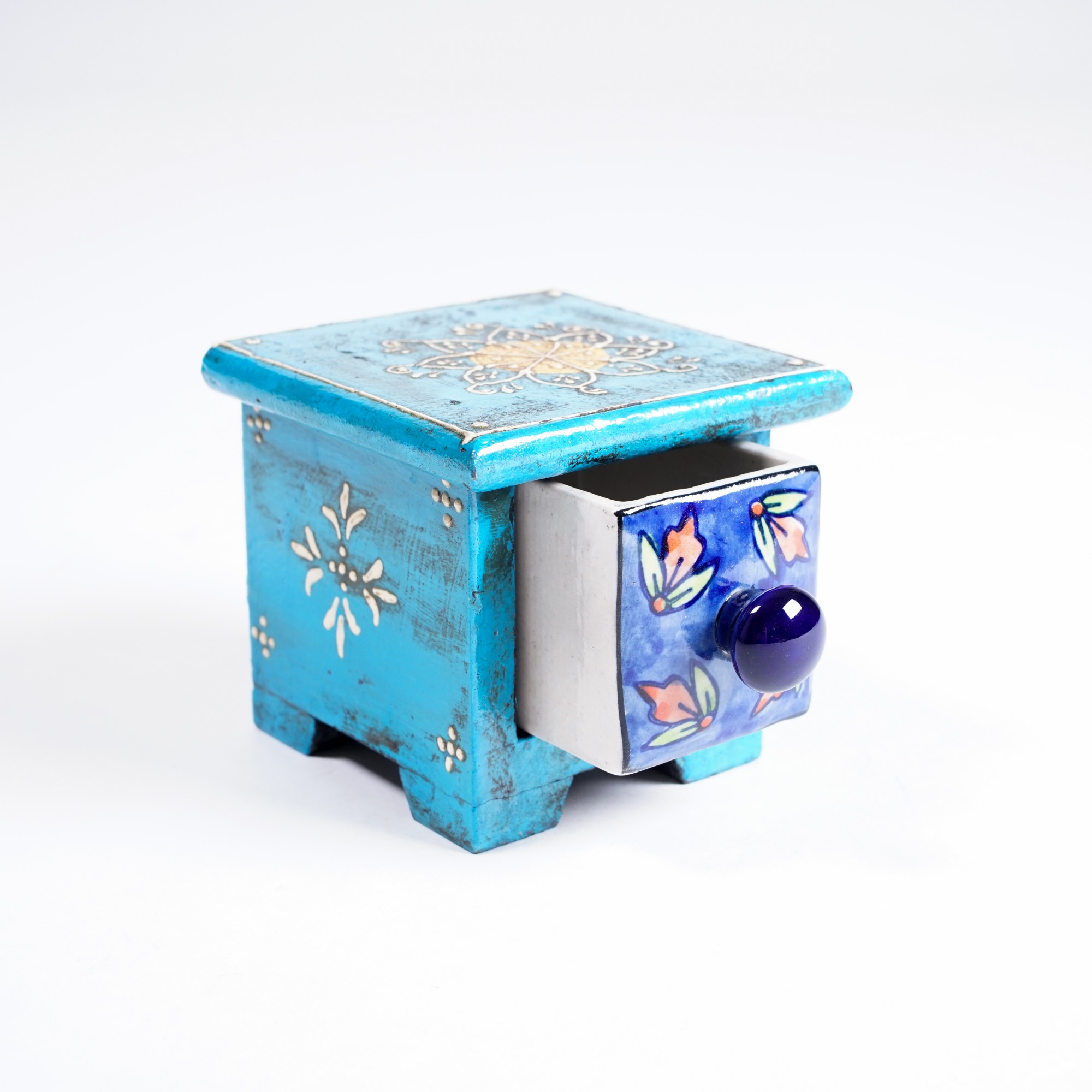 Schubladentruhe mit 1 Schublade, blau, L 10 cm, B 10 cm, H 9 cm von fischer's lagerhaus