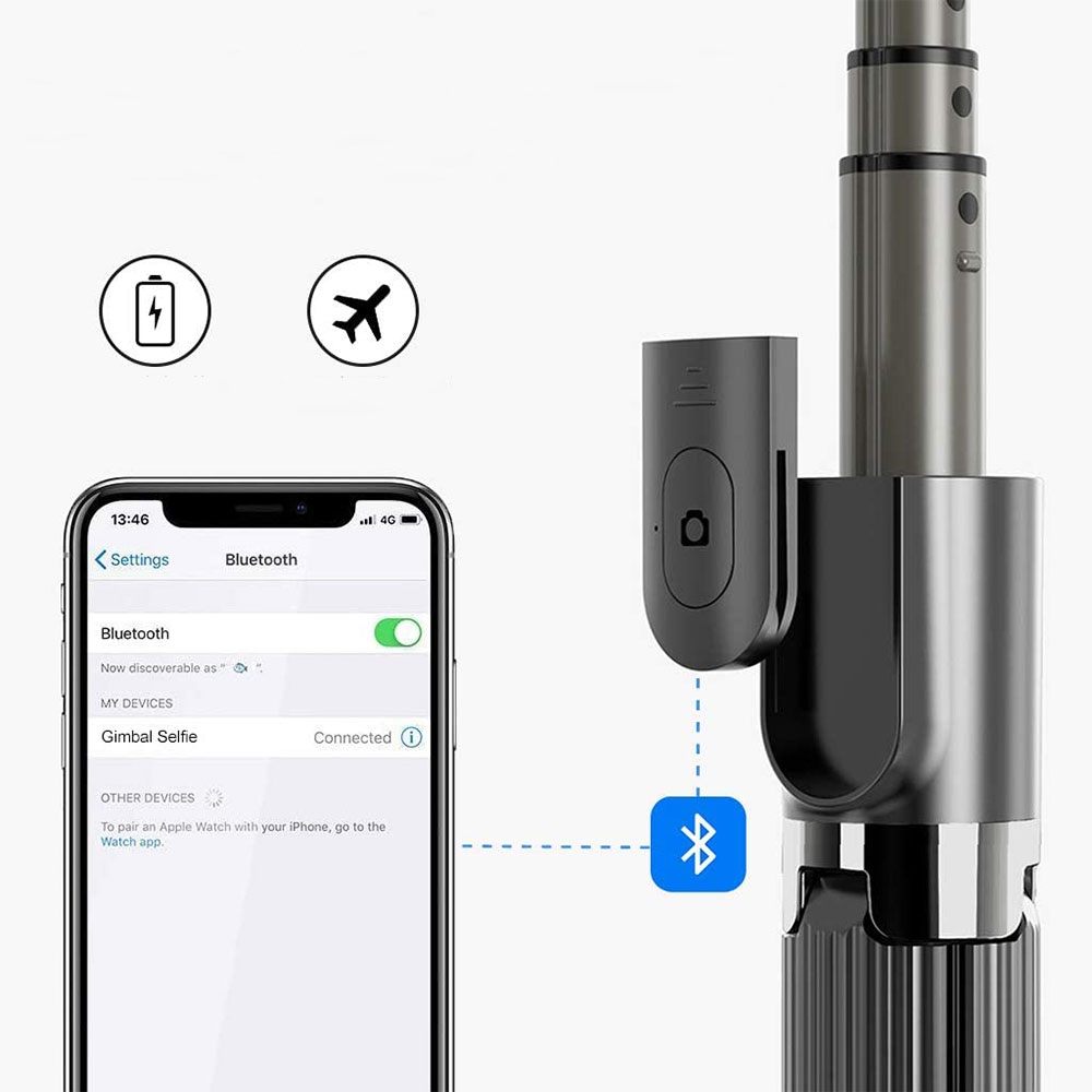(85cm) Gimbal 1-Achsen Stabilisator Selfie Stick Tripod Dreibein Stativ Halterung mit Bluetooth Fernauslöser für Smartphones - Weiss