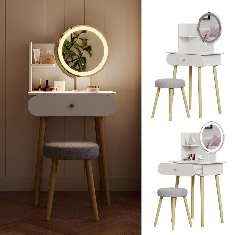 Vicco Schminktisch Edda LED-Spiegel Hocker 60 x 76 cm Weiß Frisiertisch modern