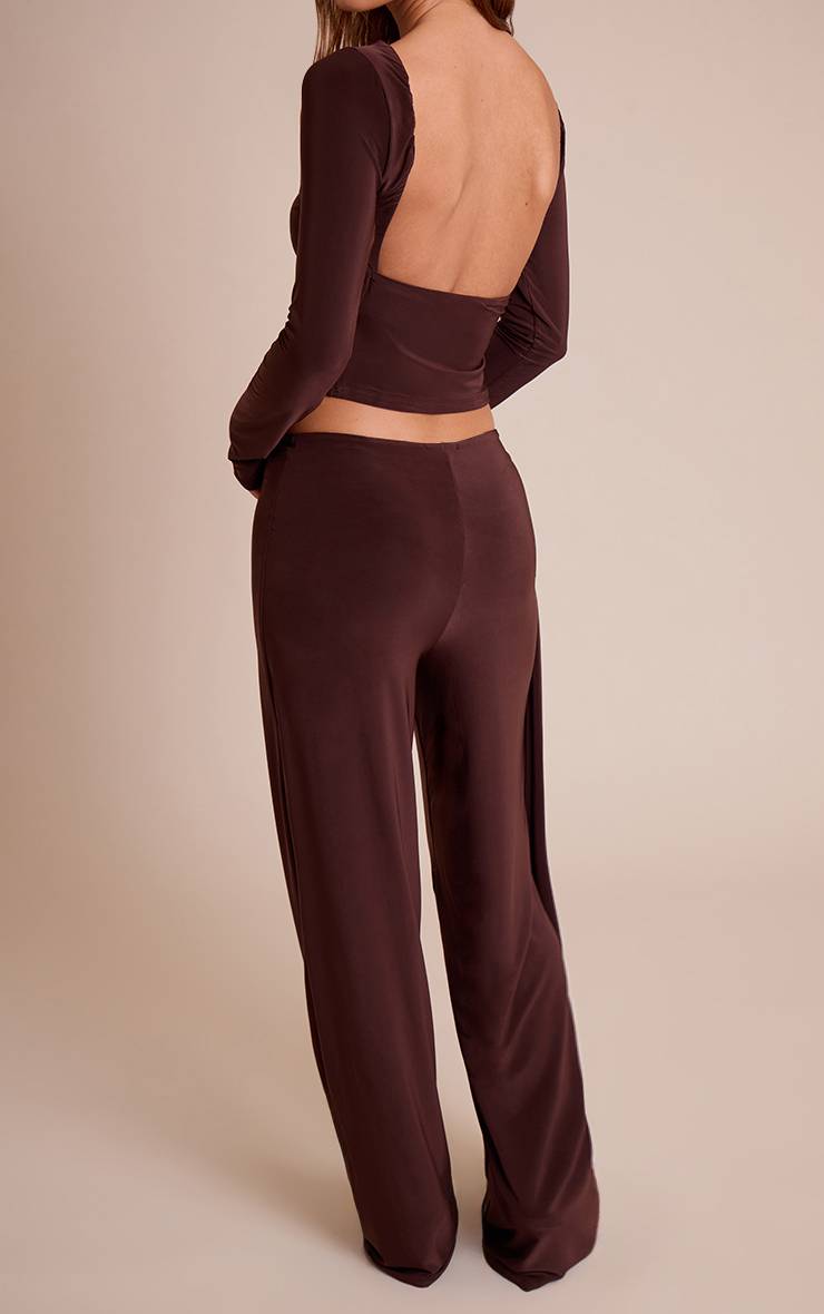 Chocolat Pantalon Droit À Double Couche Slinky Avec Drapé Torsadé