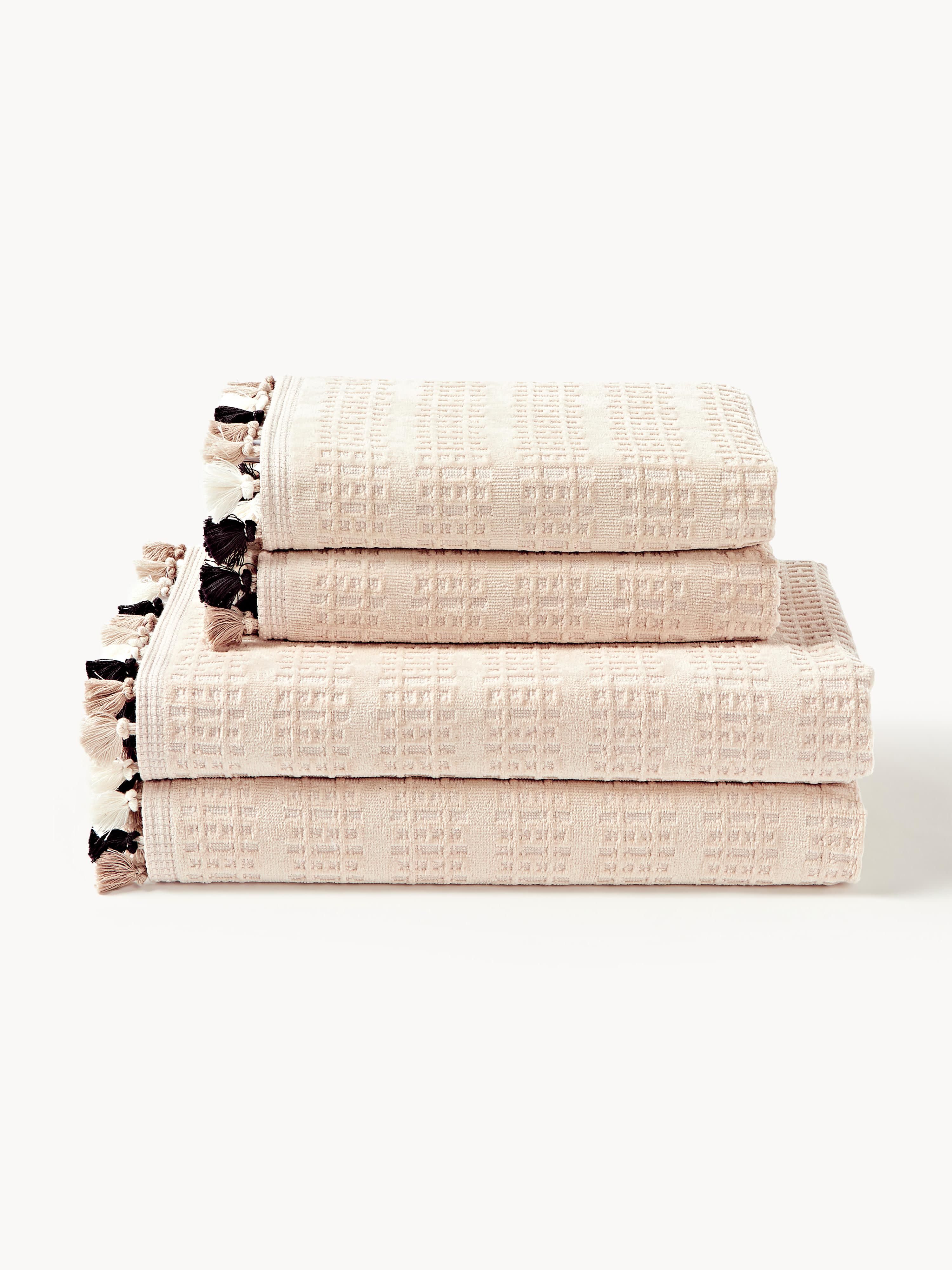 Velours handdoekenset Tallulah met decoratieve franjes, in verschillende formaten