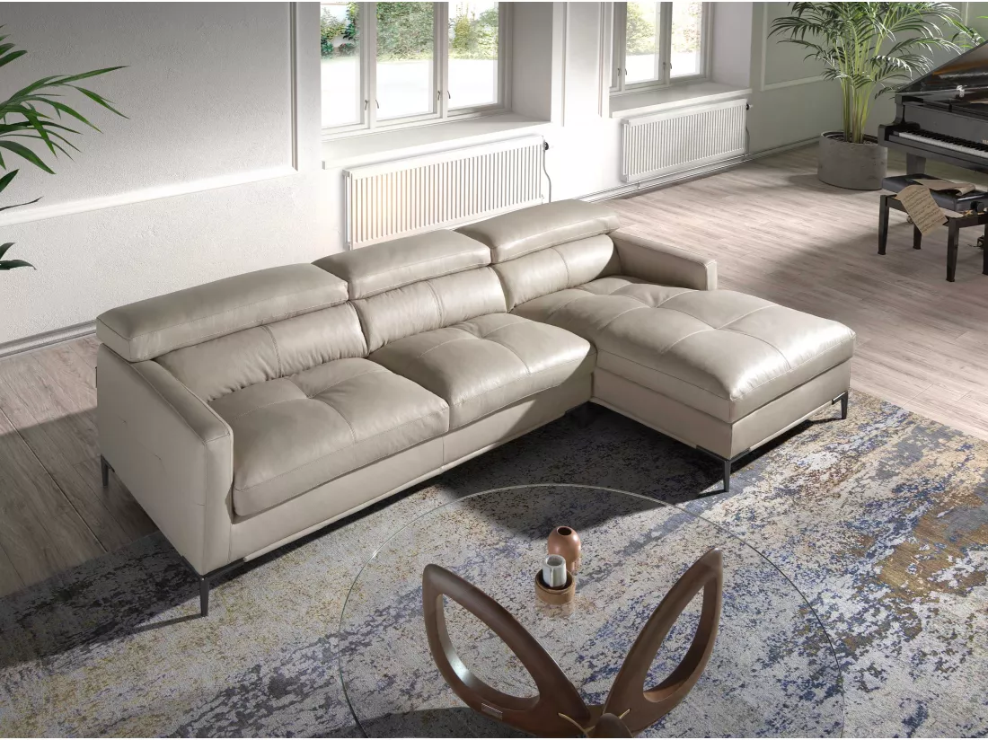 Canapé chaise longue droite cuir de sable 6201 ANGEL CERDA