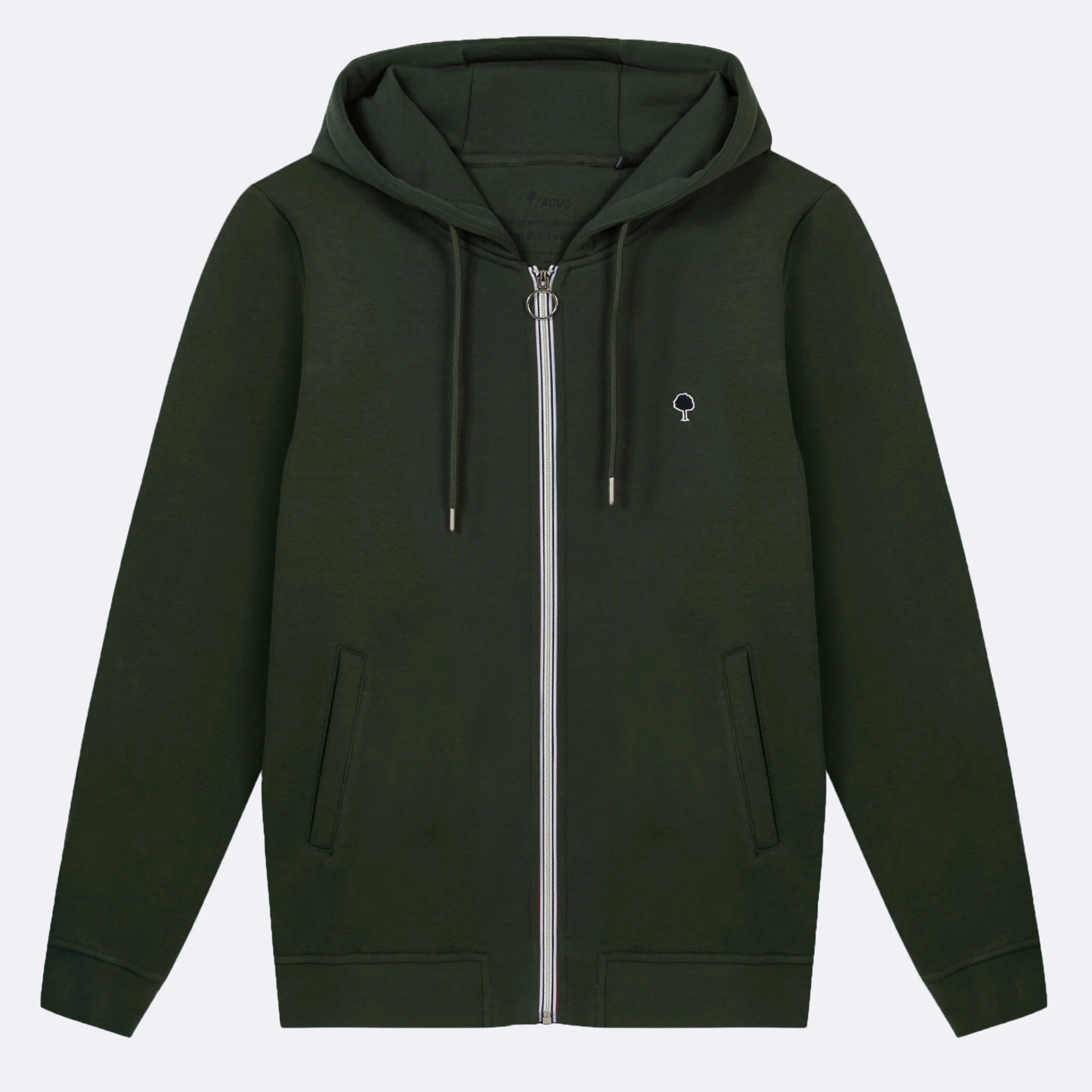 Sweat à capuche zippé vert foncé coton et polyester recyclé - modèle Mesnil