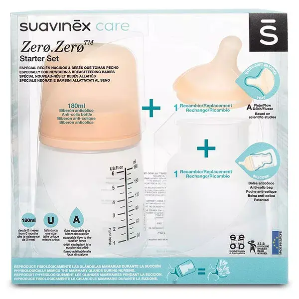 Kit de Mamadeiras Suavinex Zero Zero Fluxo Médio 180ml
