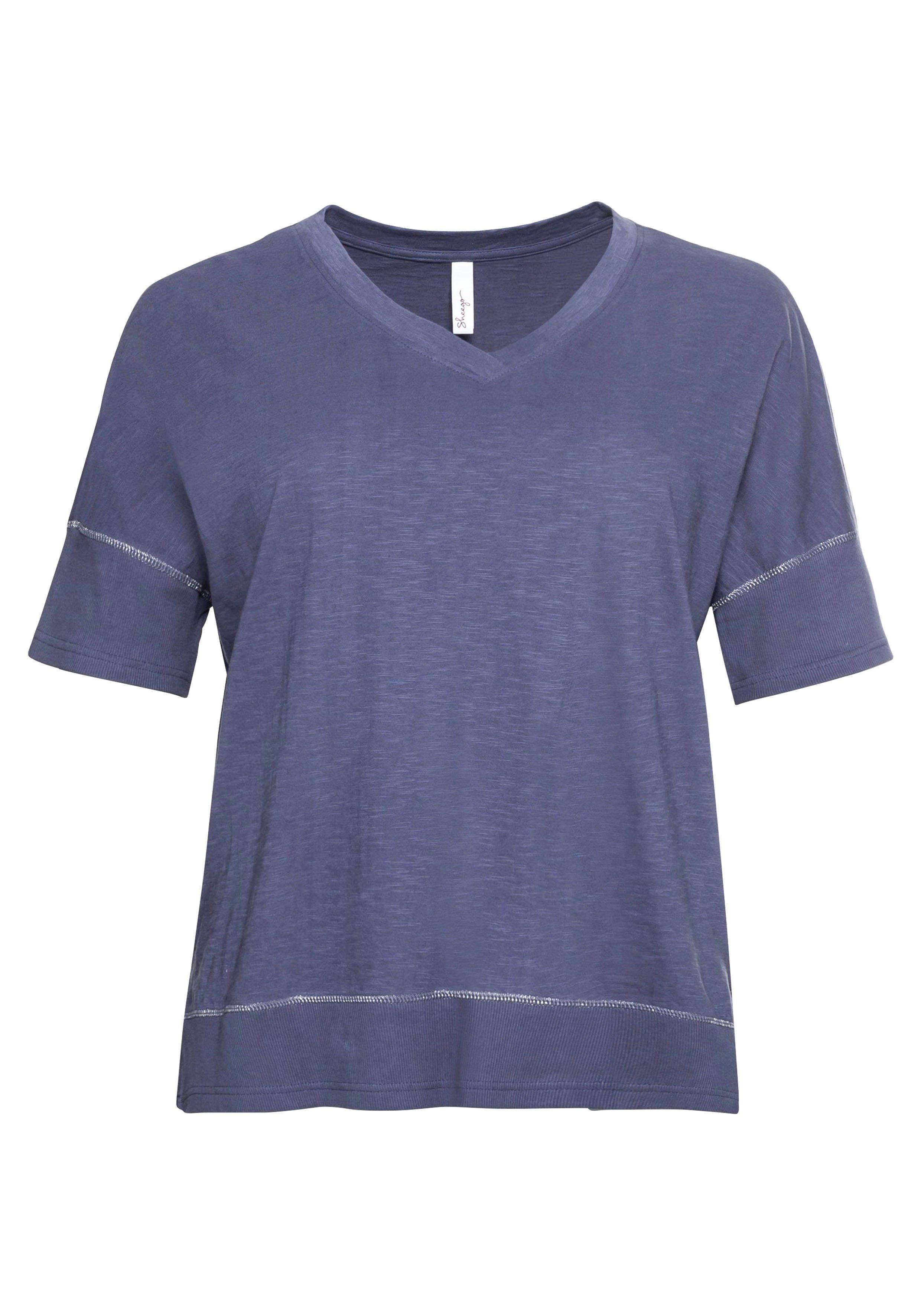 Shirt mit gerippten Details, aus Flammgarn