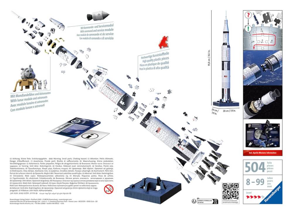 Ravensburger 3D Puzzle 11545 - Apollo Saturn V Rakete - 440 Puzzleteile - Für alle Weltraum Fans ab 8 Jahren
