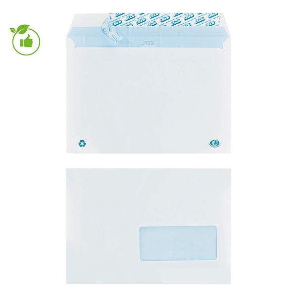 500 enveloppes C5 extra blanches GPV à bande protectrice 162 x 229 mm avec fenêtre 45 x 100 mm vélin 90 g