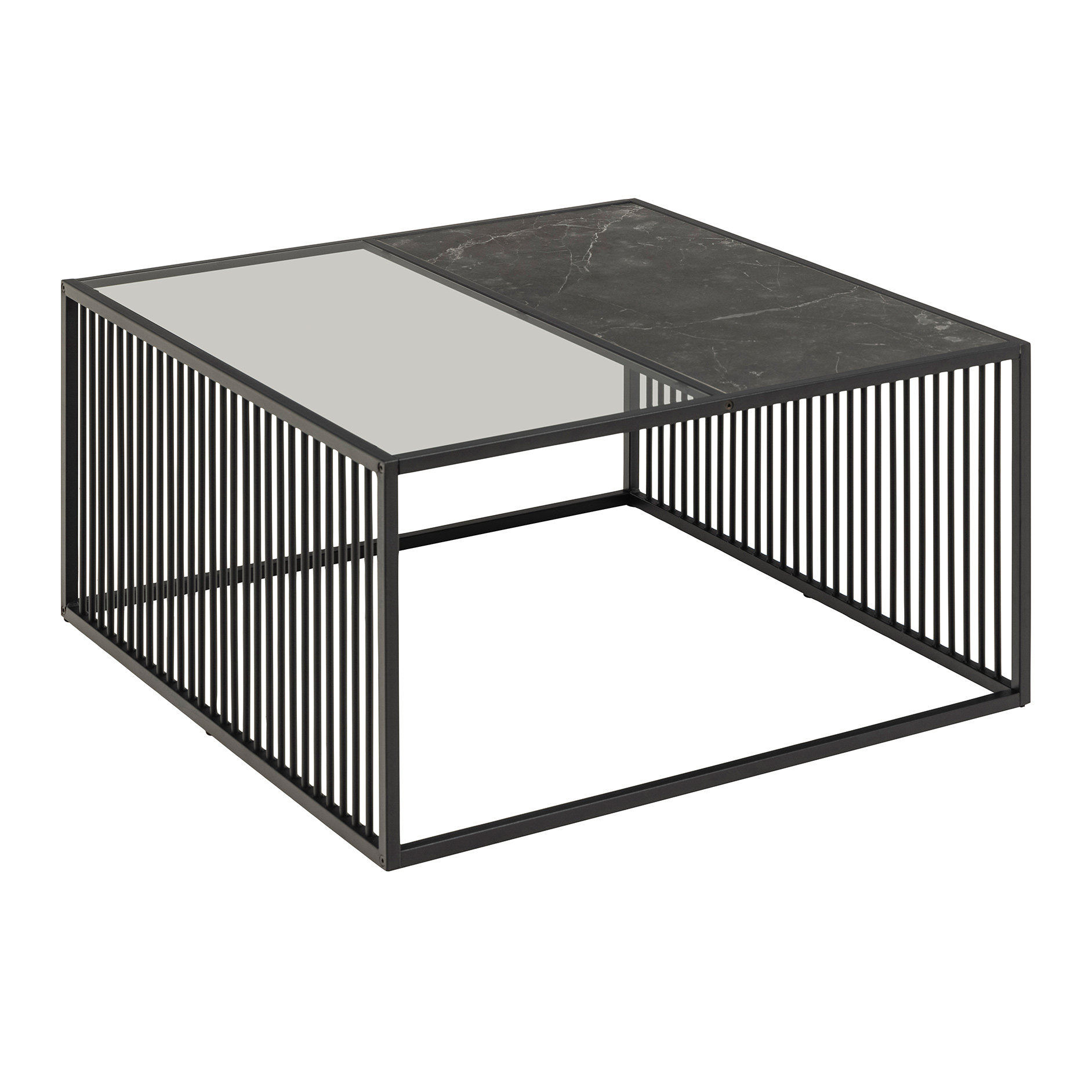 Couchtisch STRINGTON - schwarz-transparent - Marmoroptik - 80x80 cm