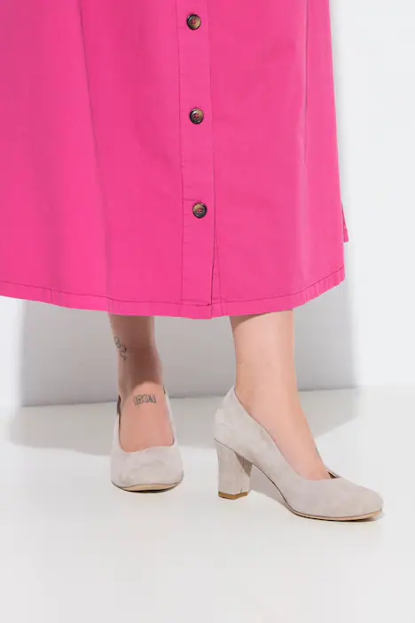 Veloursleder-Pumps, Wellenschnitt, Blockabsatz, Weite H, steingrau