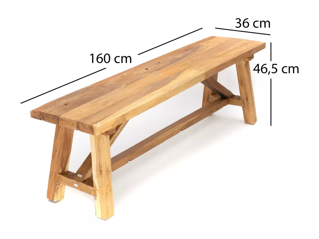 BANC Roca 160 cm, bois massif couleurs naturelles