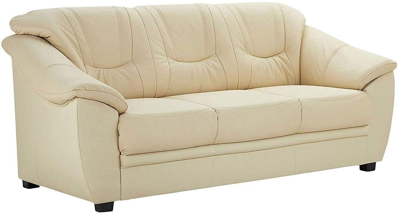 Cavadore 3-Sitzer Savana / 3er Ledersofa mit Federkern im klassischen Design / 198 x 90 x 90 / Echtleder Weiß