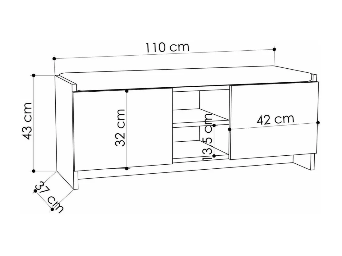 Meuble à chaussures Algedi, Meuble à chaussures, Armoire d'entrée polyvalente, Rangement pour chaussures, 110x37h43 cm, Blanc