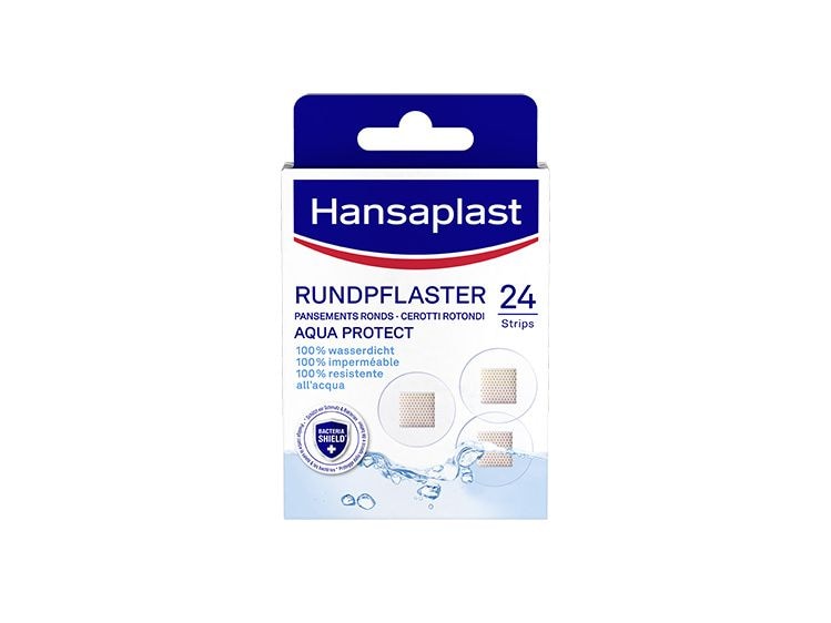 Hansaplast Aqua Protect Rundpflaster 24 Stück Wasserdichte und atmungsaktive Wundpflaster mit Bakterienschutz für optimalen Schutz