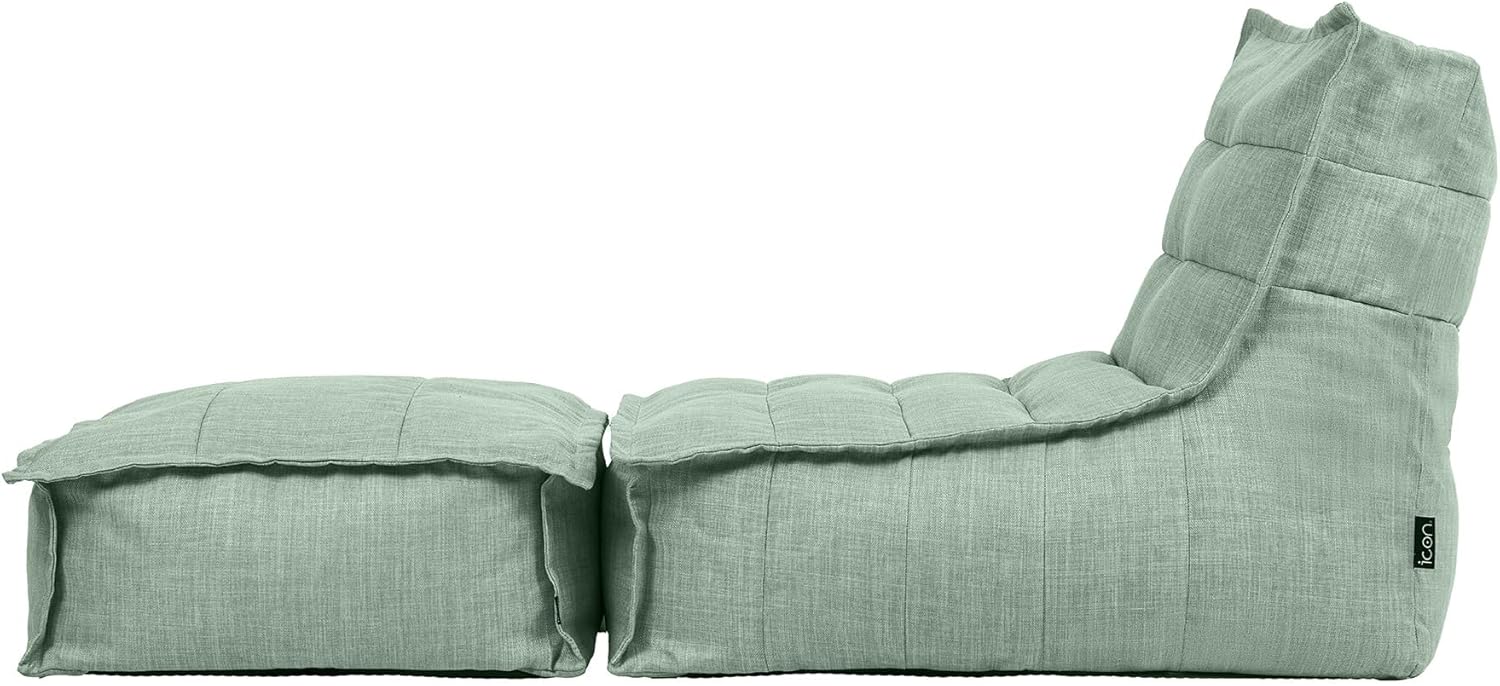 Icon Dolce Sitzsack mit Hocker für Erwachsene, Salie Grün, Indoor Outdoor Sitzsack mit Füllung, Bean Bag, Wasserabweisender Stoff, Bequemer Sessel für Wohnzimmer, Lounge, Schlafzimmer, Garten