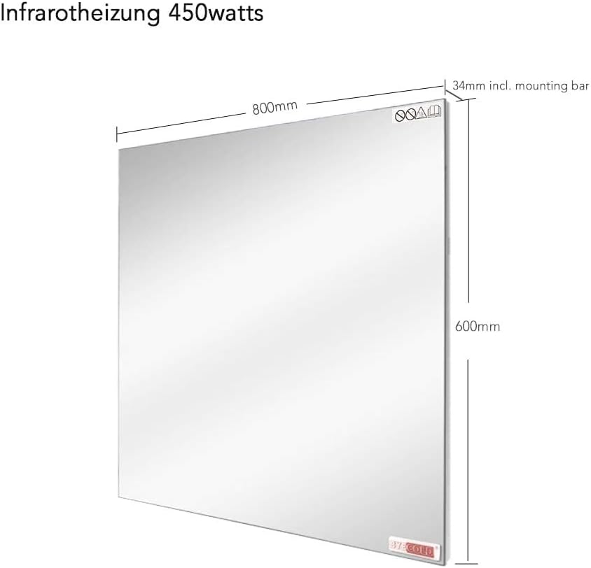 byecold Infrarotheizung Spiegel(80x60cm), 450W Spiegelheizung Elektrisch Infrarot, Wandmontage mit LED, Badspiegel Elektroheizung, Badezimmerspiegel beschlagfrei mit Überhitzungsschutz