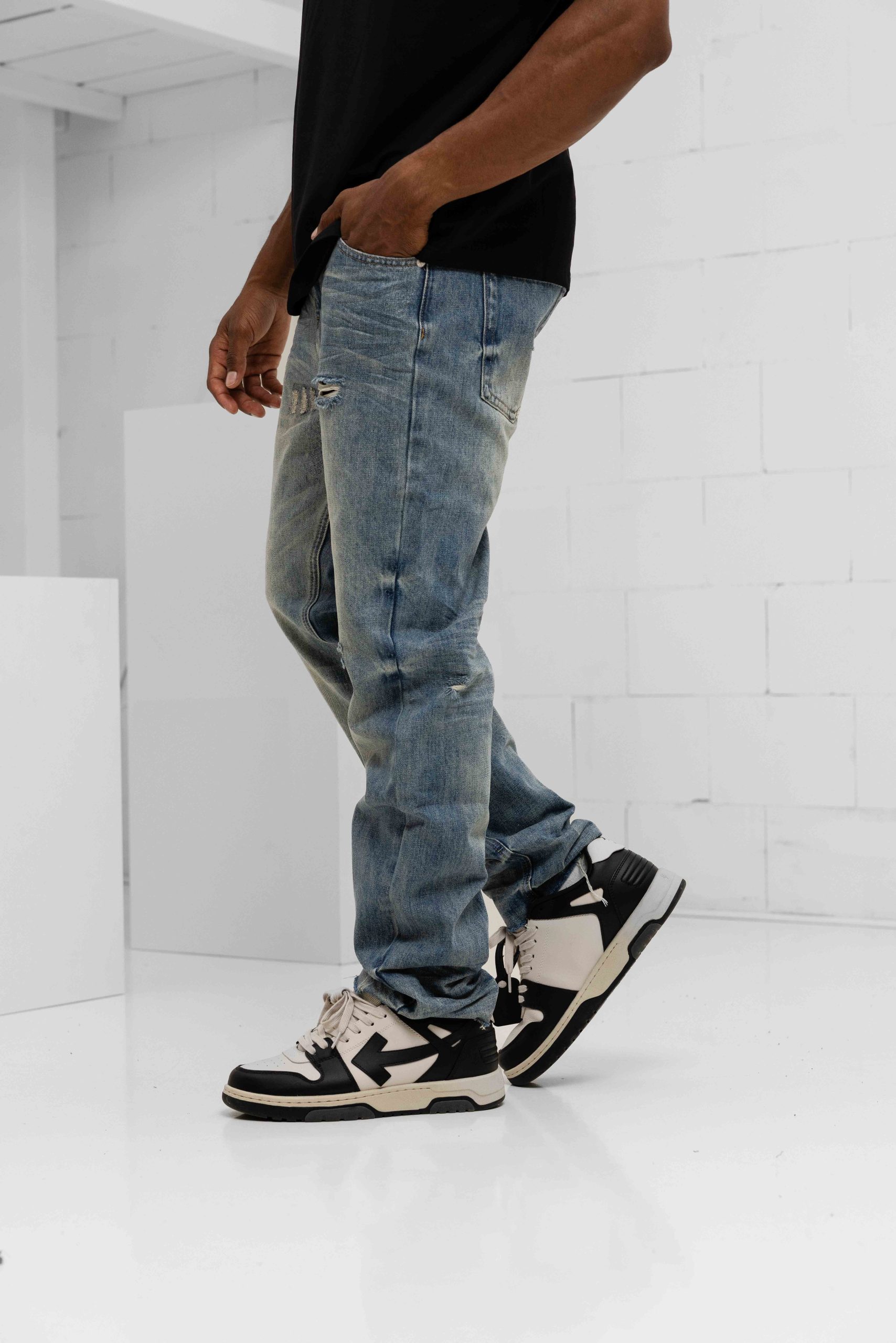 Black Bananas Straight Stitched Denim Broek Heren Blauw
