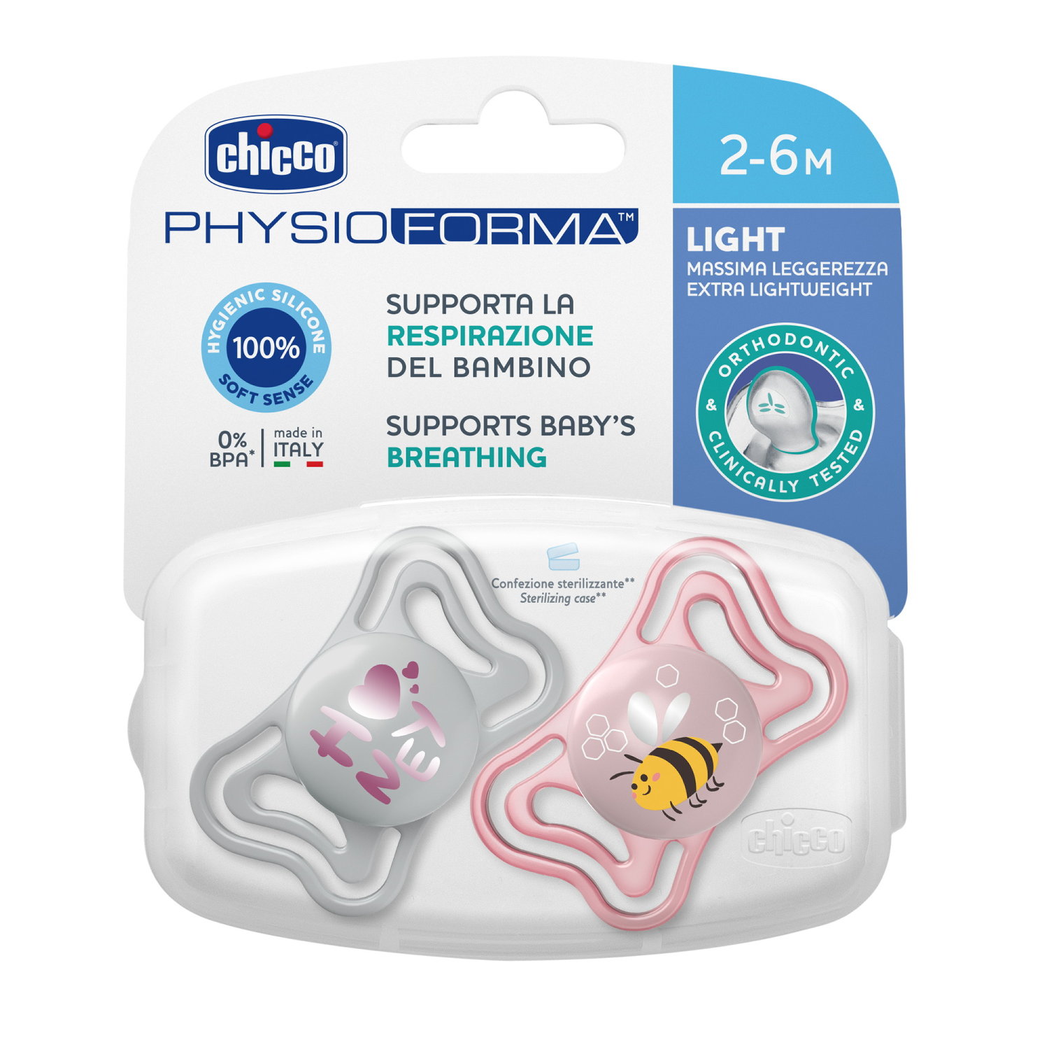 CHICCO Physiologischer Beruhigungssauger PHYSIO FORMA LIGHT Silikon PINK 2-6m 2 Stk