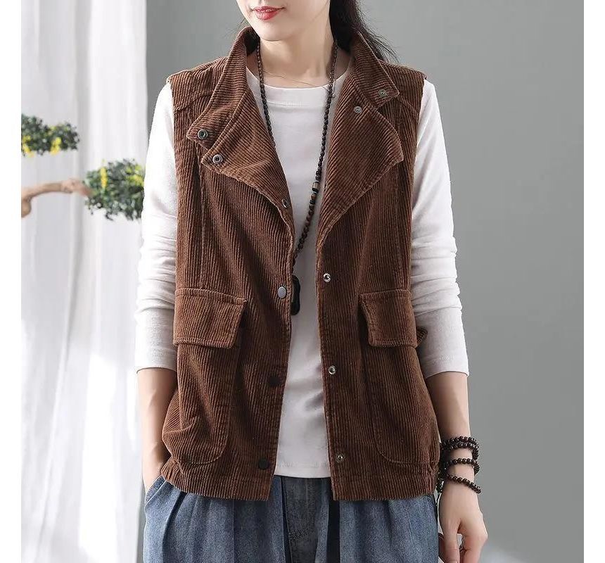 ZIMO - Enkelrijs corduroy vest met effen zakdetail