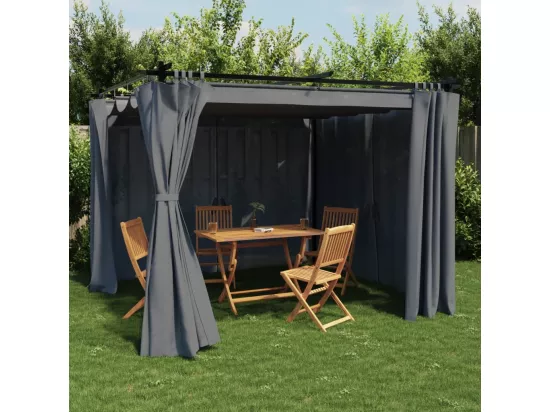 Tonnelle avec rideaux anthracite 3x3 m acier