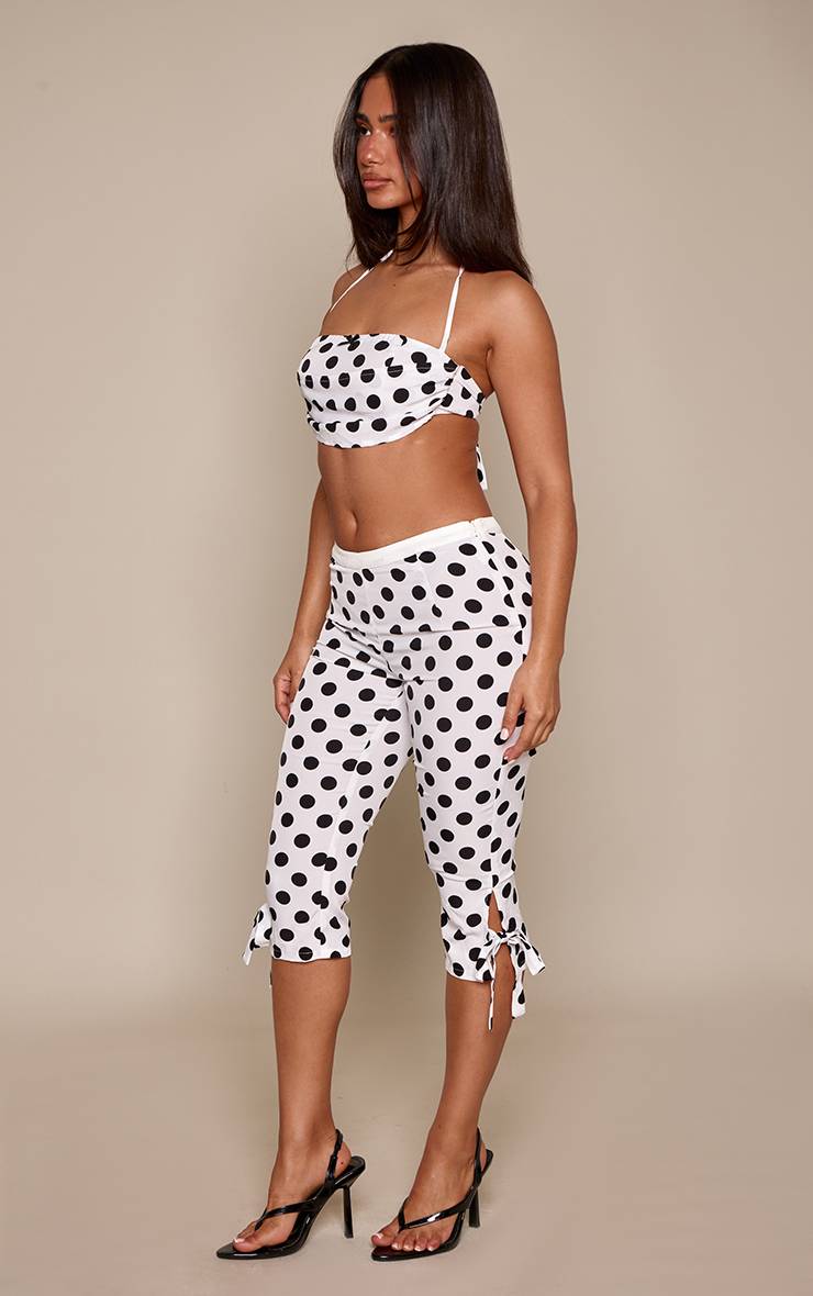 Blanc Pantalon Capri Ajusté À Pois Petite Taille Co-ord