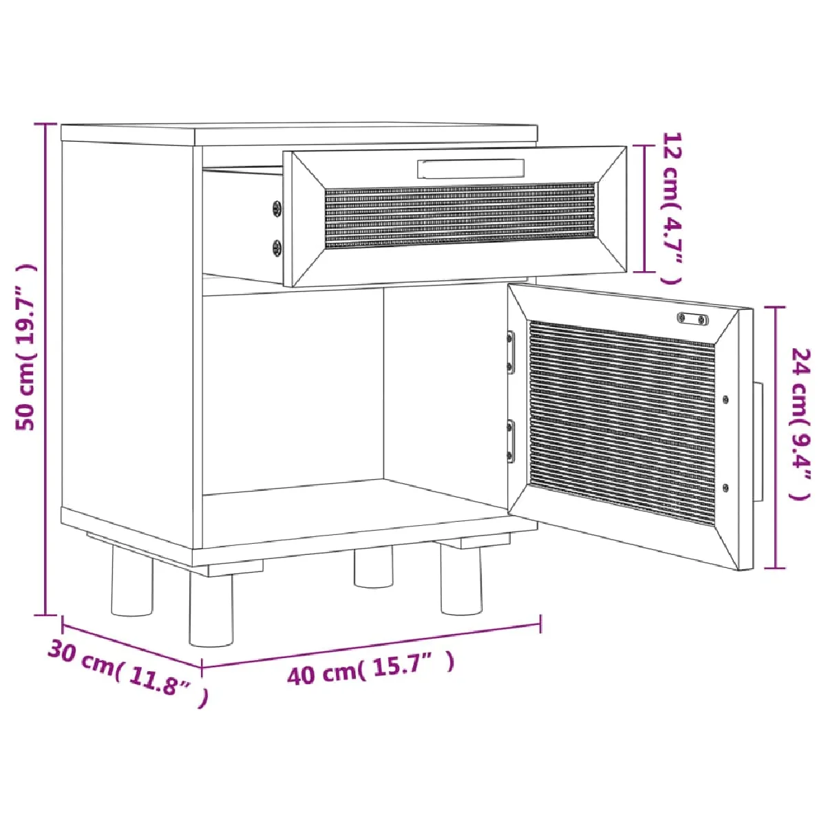 vidaXL Table de chevet Blanc Bois de pin et rotin