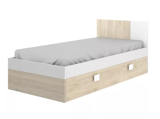 Lit gigogne 2 x 90 x 190 cm - Coloris : Naturel et blanc + sommier - SONIA