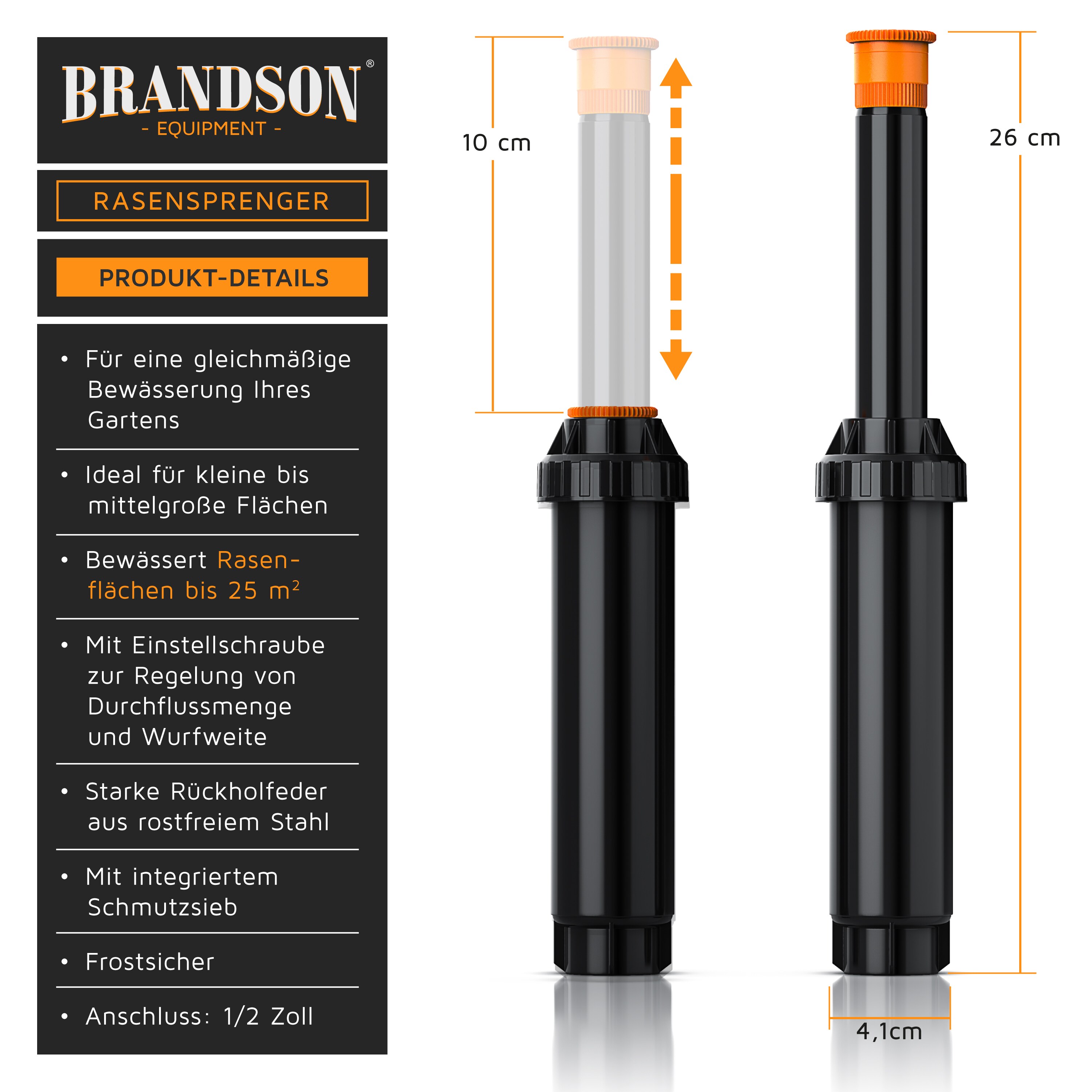 Brandson 2x Versenkregner - Rasensprinkler - Gartensprinkler Bewässerungssystem versenkbar - für Flächen bis 25 m2 - mit Schmutzsieb - frostsicher