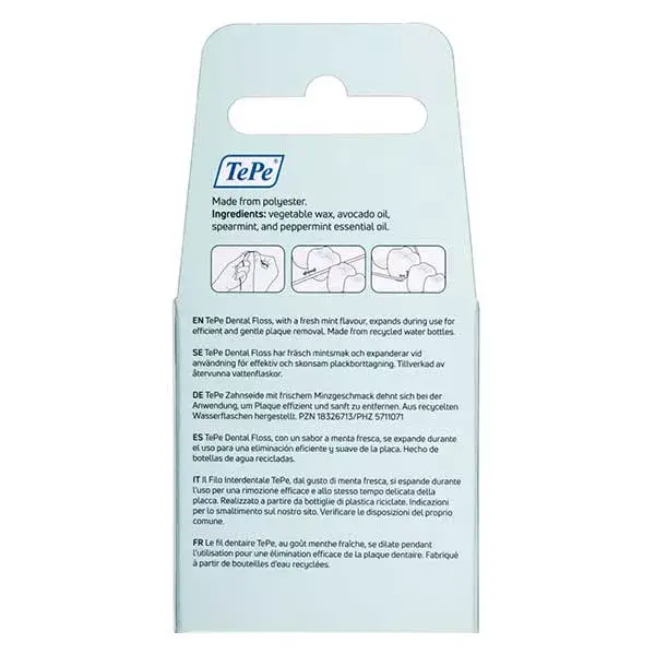 Fio dental ecológico TePe, 40m, tingido com cera de abacate.