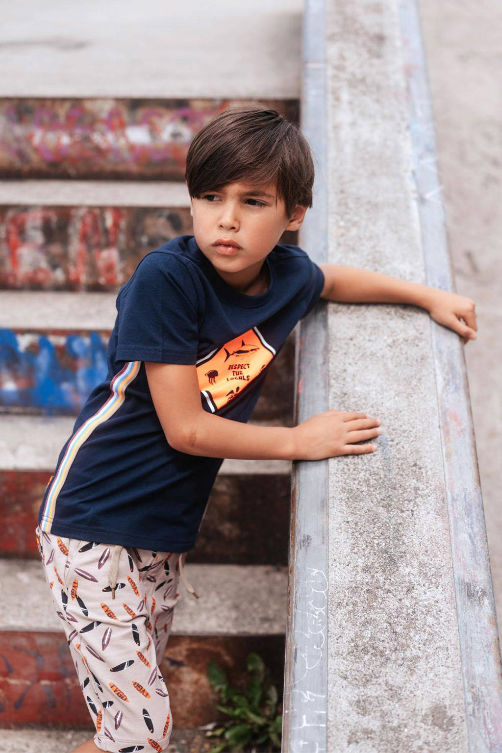 TYGO & vito T-shirt Wessel met printopdruk donkerblauw/oranje