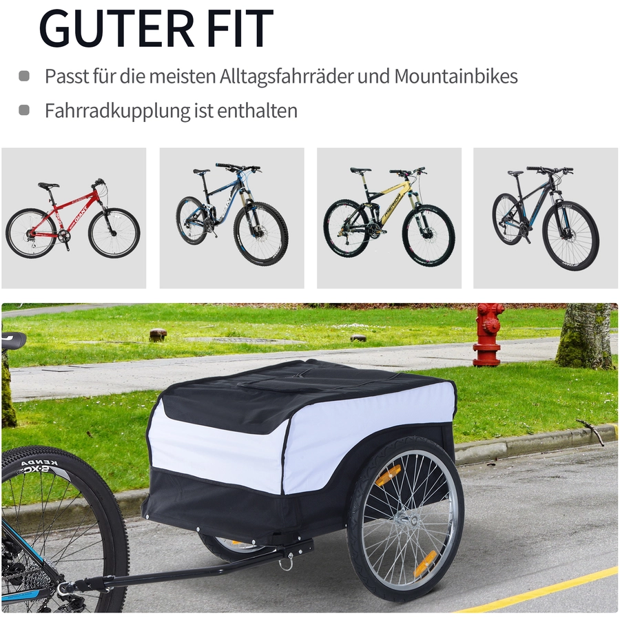 HOMCOM Transportanhänger fürs Fahrrad weiß, schwarz