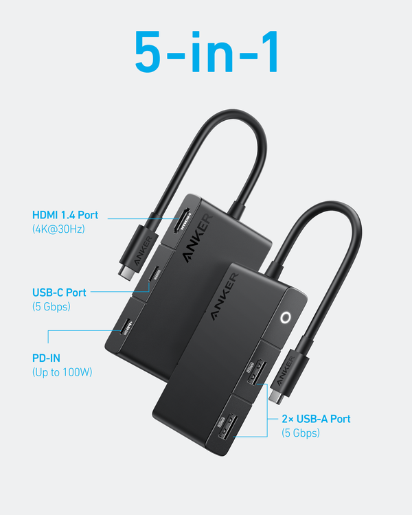Anker - 332 USB-C Hub - 5-i-1, 4K HDMI - Sort