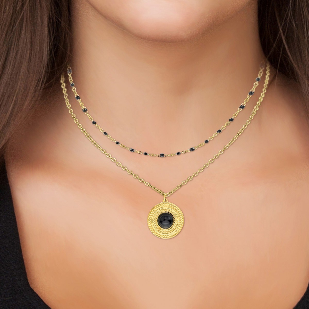 Lot de 2 colliers SC Bohème orné d'une obsidienne