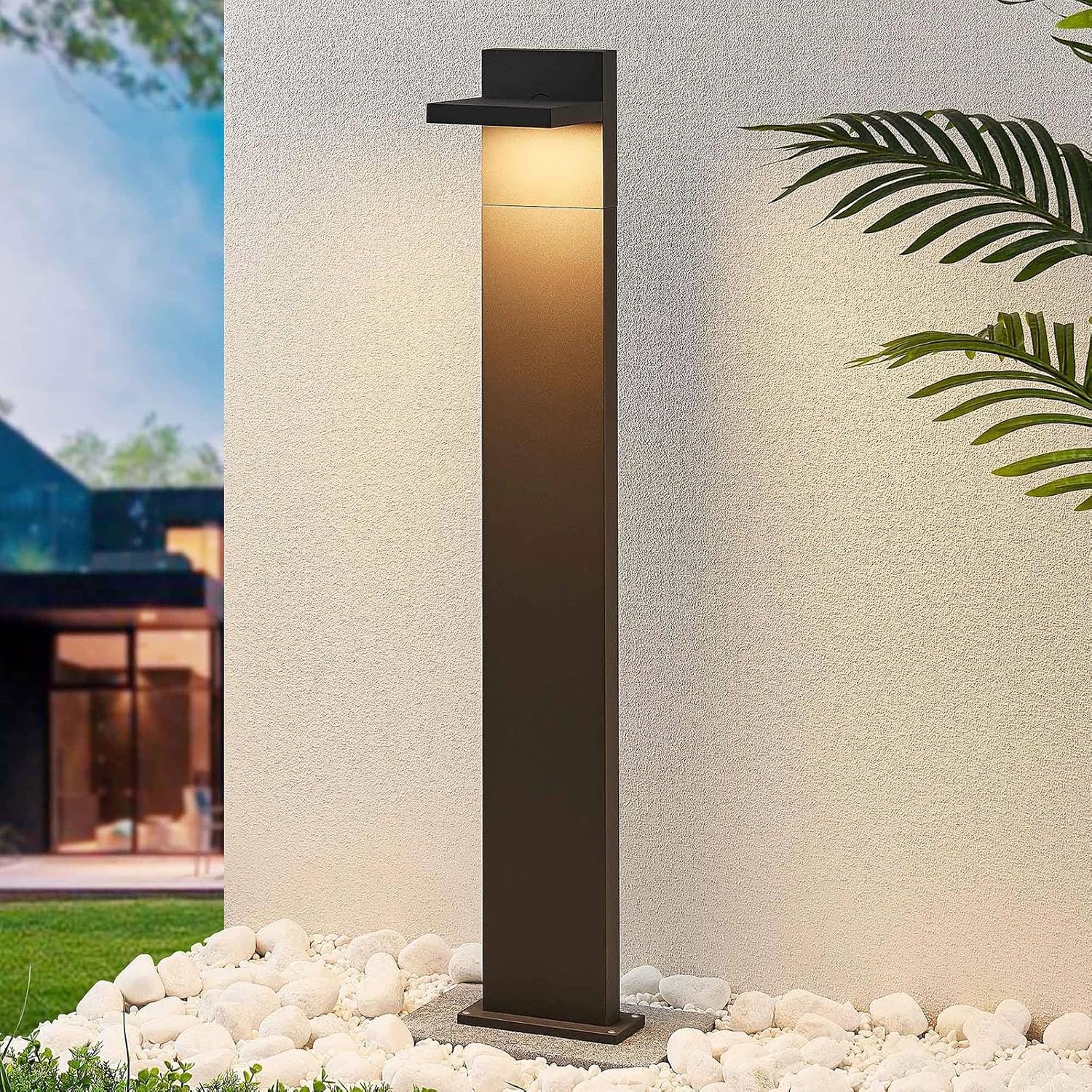 Lucande LED Außenleuchte Silvan (Modern) in Schwarz aus Aluminium (1 flammig,) - Wegeleuchte Pollerleuchte Wegelampe Sockelleuchte