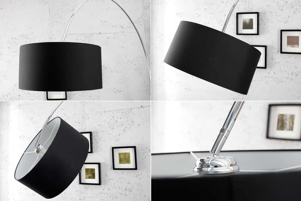 Ausziehbare Bogenlampe LOUNGE DEAL 170-200cm schwarz Leinenschirm Stehlampe