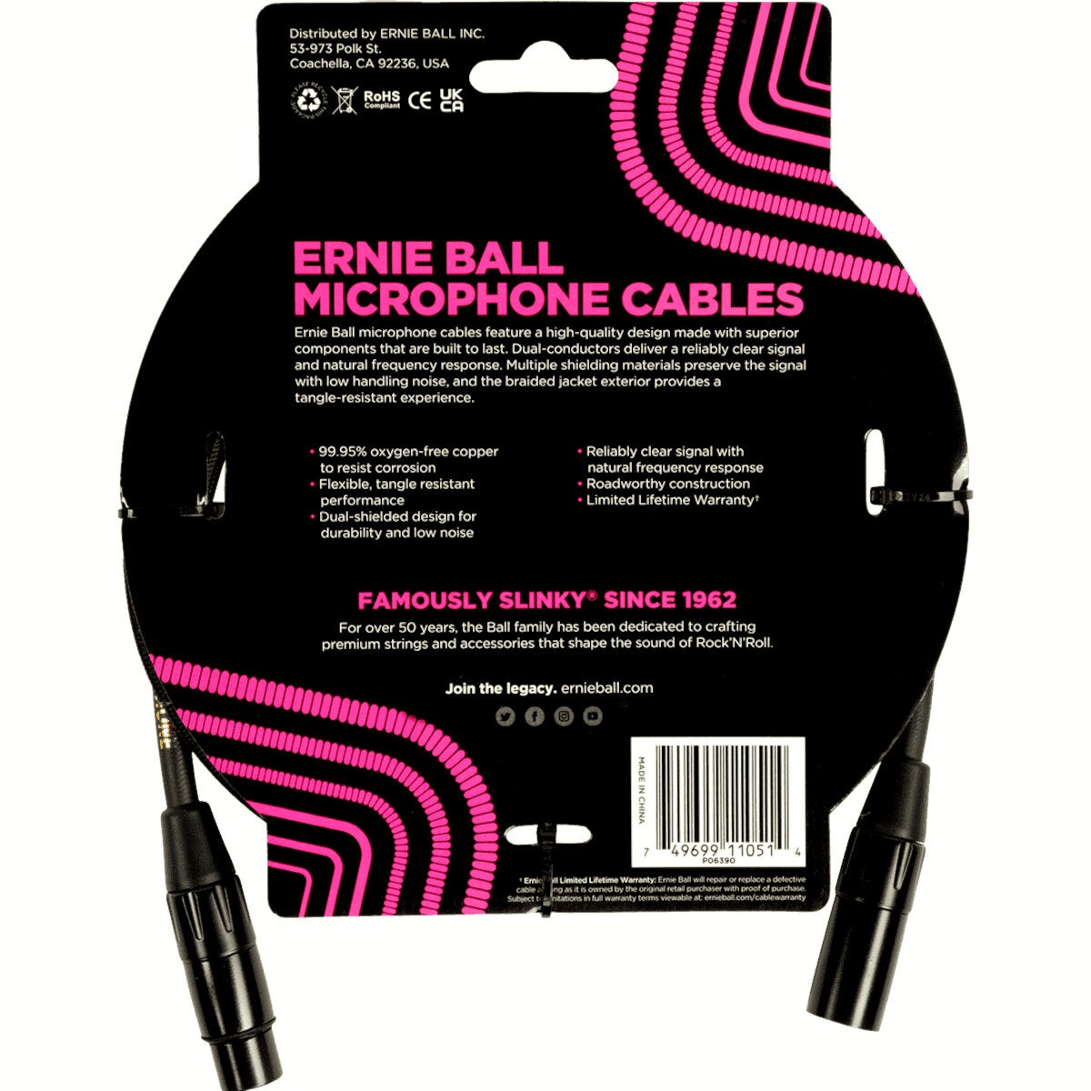 Ernie Ball 6390 microfoonkabel XLR male-XLR female 1.5m zwart