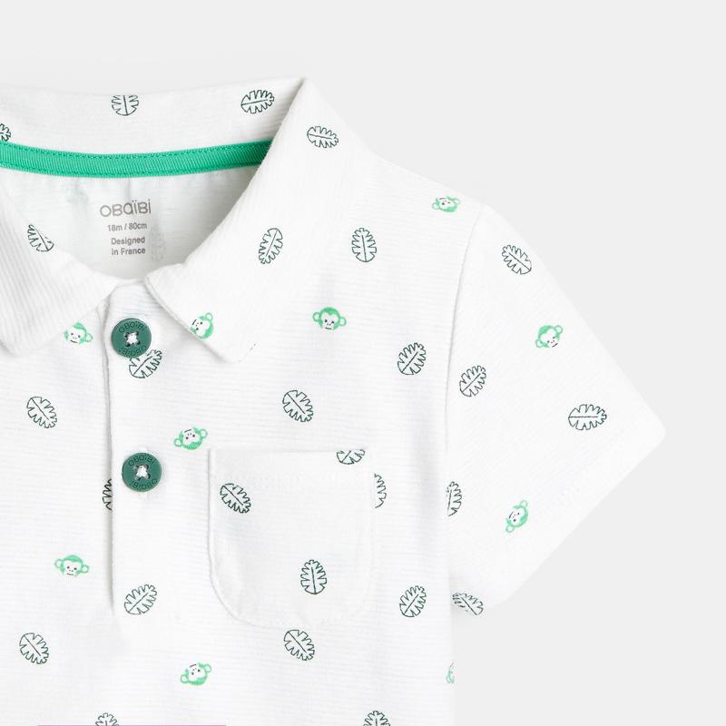 Polo fantaisie imprimé singes et feuilles blanc bébé garçon Blanc