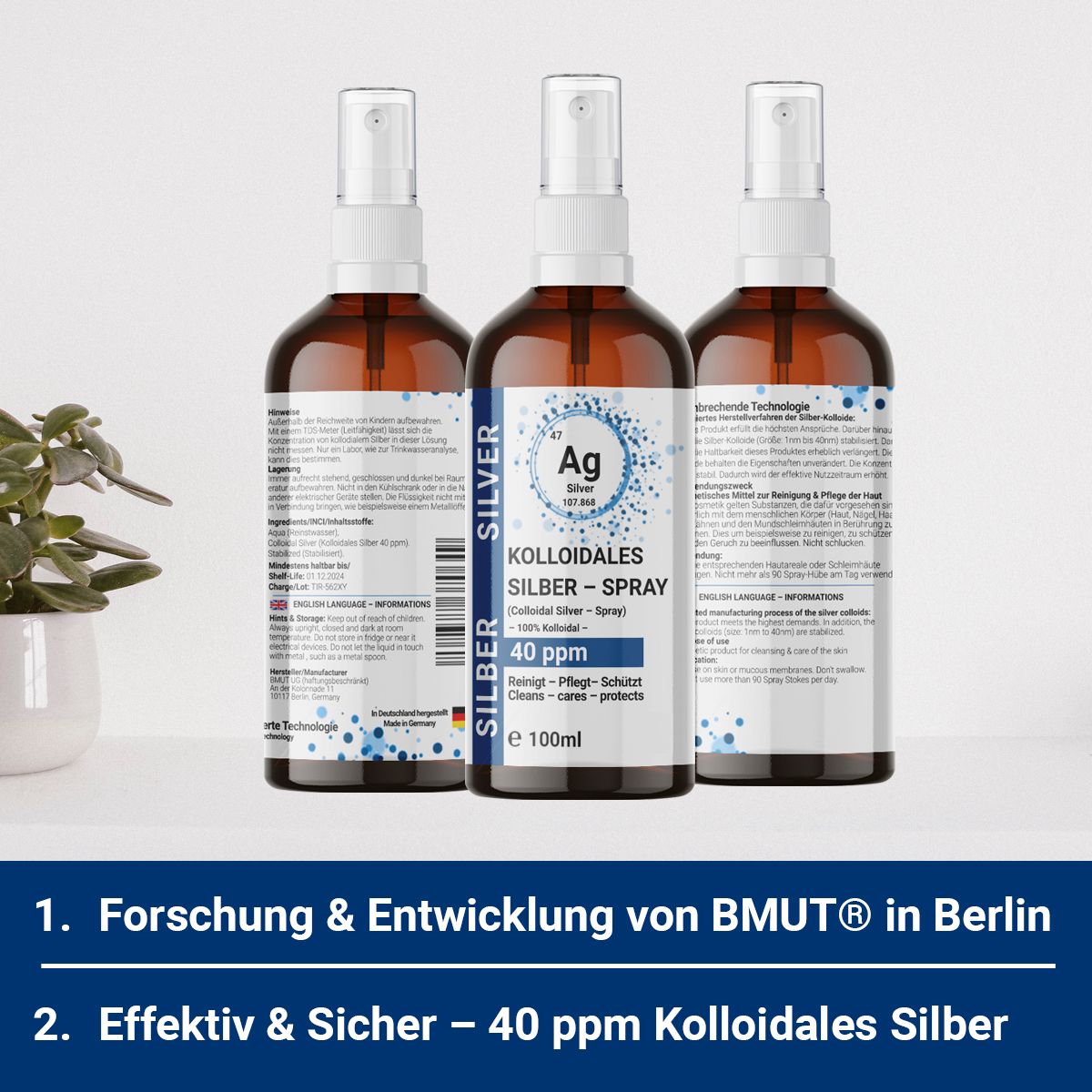 BMUT Kolloidales Silber Spray (40 ppm) in Braunglasflasche