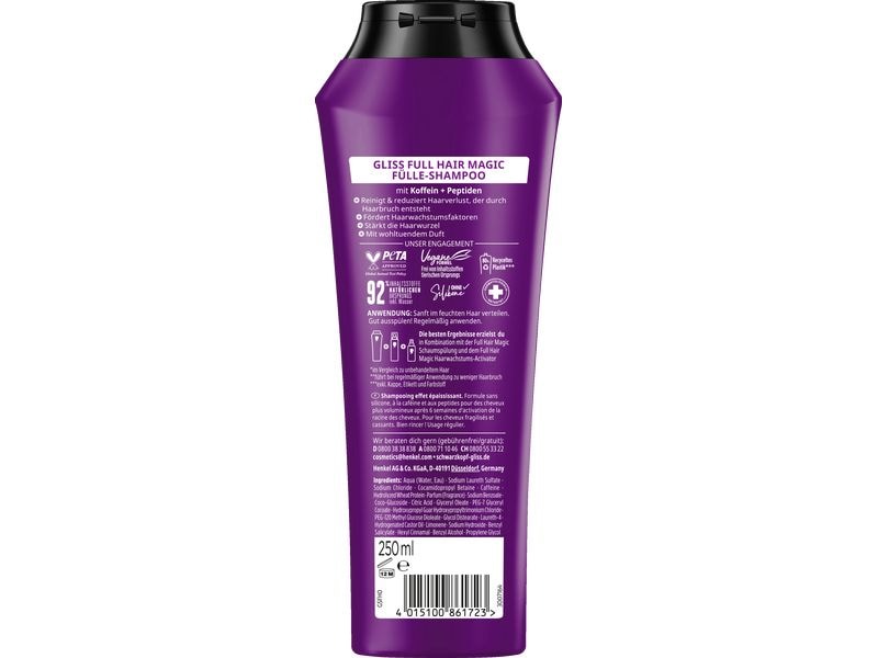 Schwarzkopf GLISS Shampoo Full Hair Magic 250 ml Haarshampoo verhindert Haarverlust, der durch Haarbruch entsteht