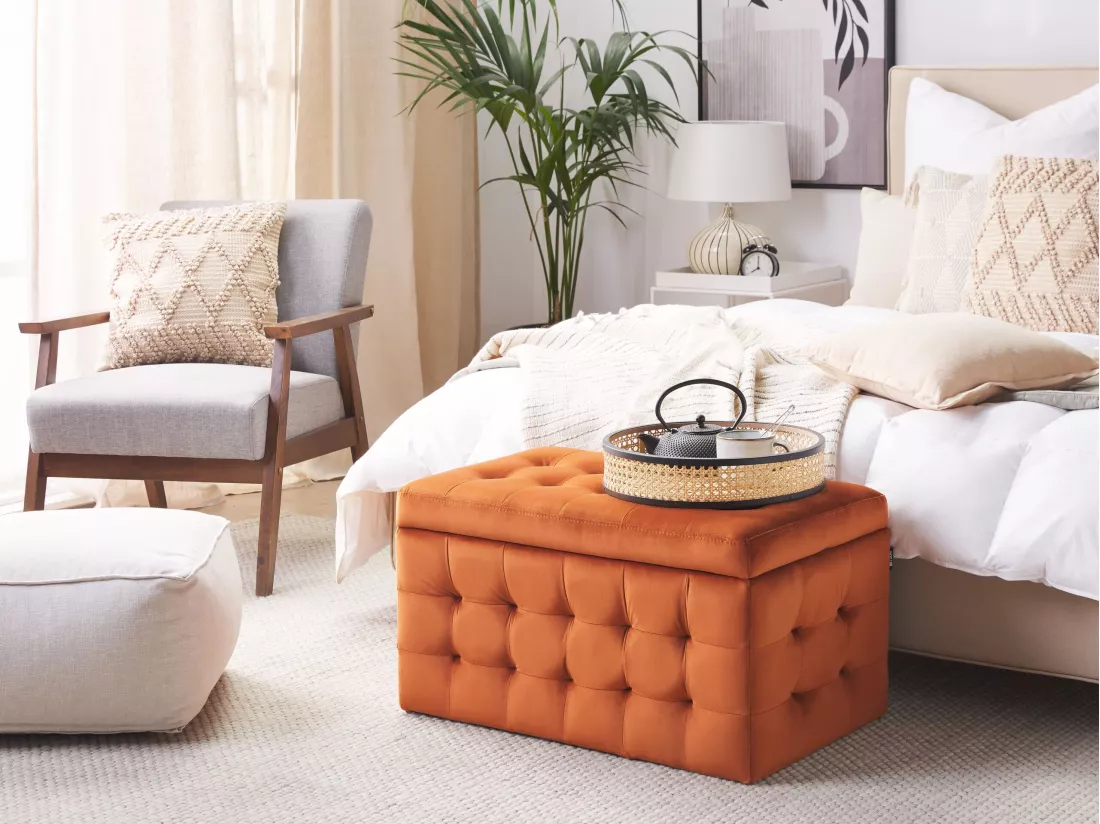 Pouf de rangement MICHIGAN Velours Orange