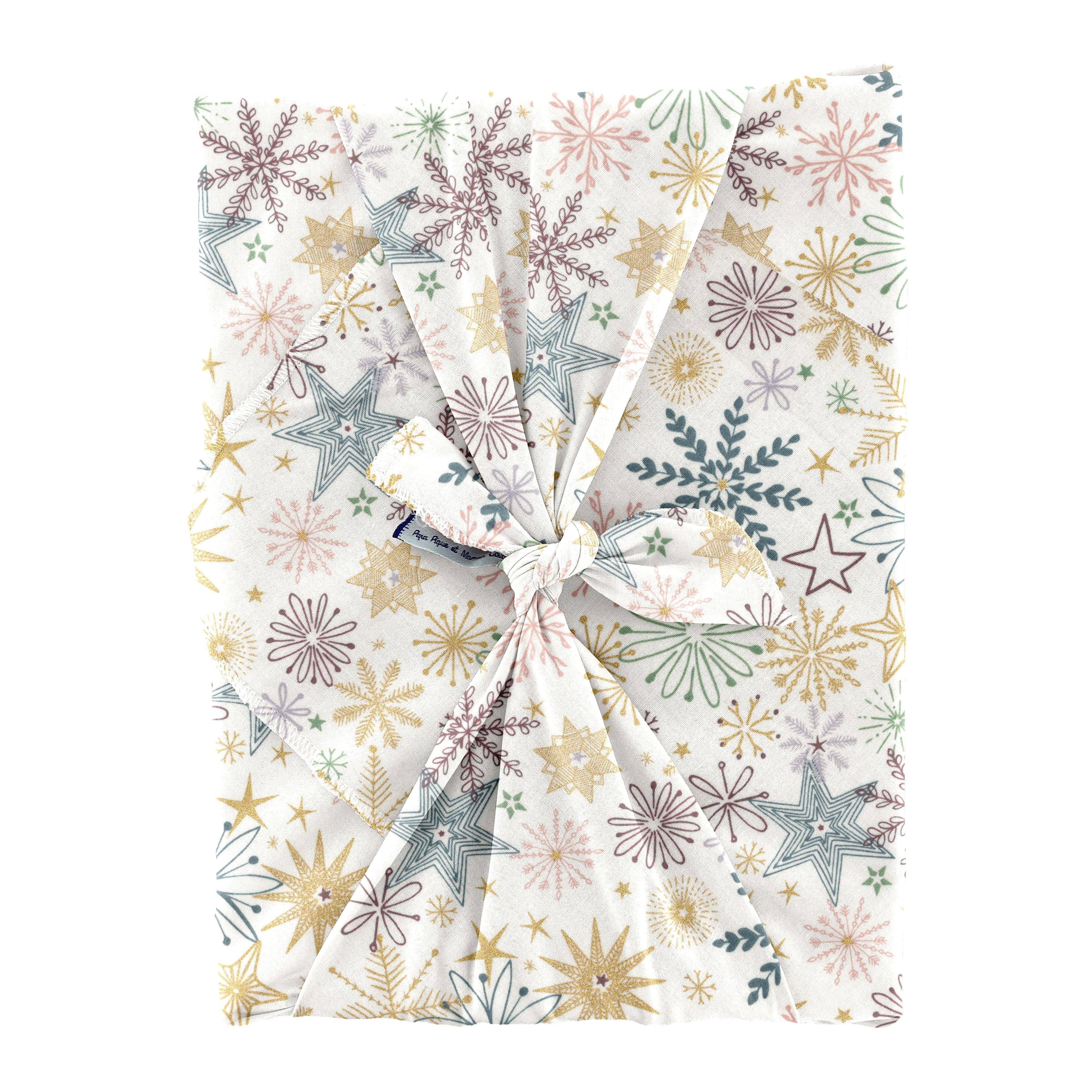 Furoshiki Grand 73 X 73 Cm Ex2447 Étoiles De Noel Blanc Cassé