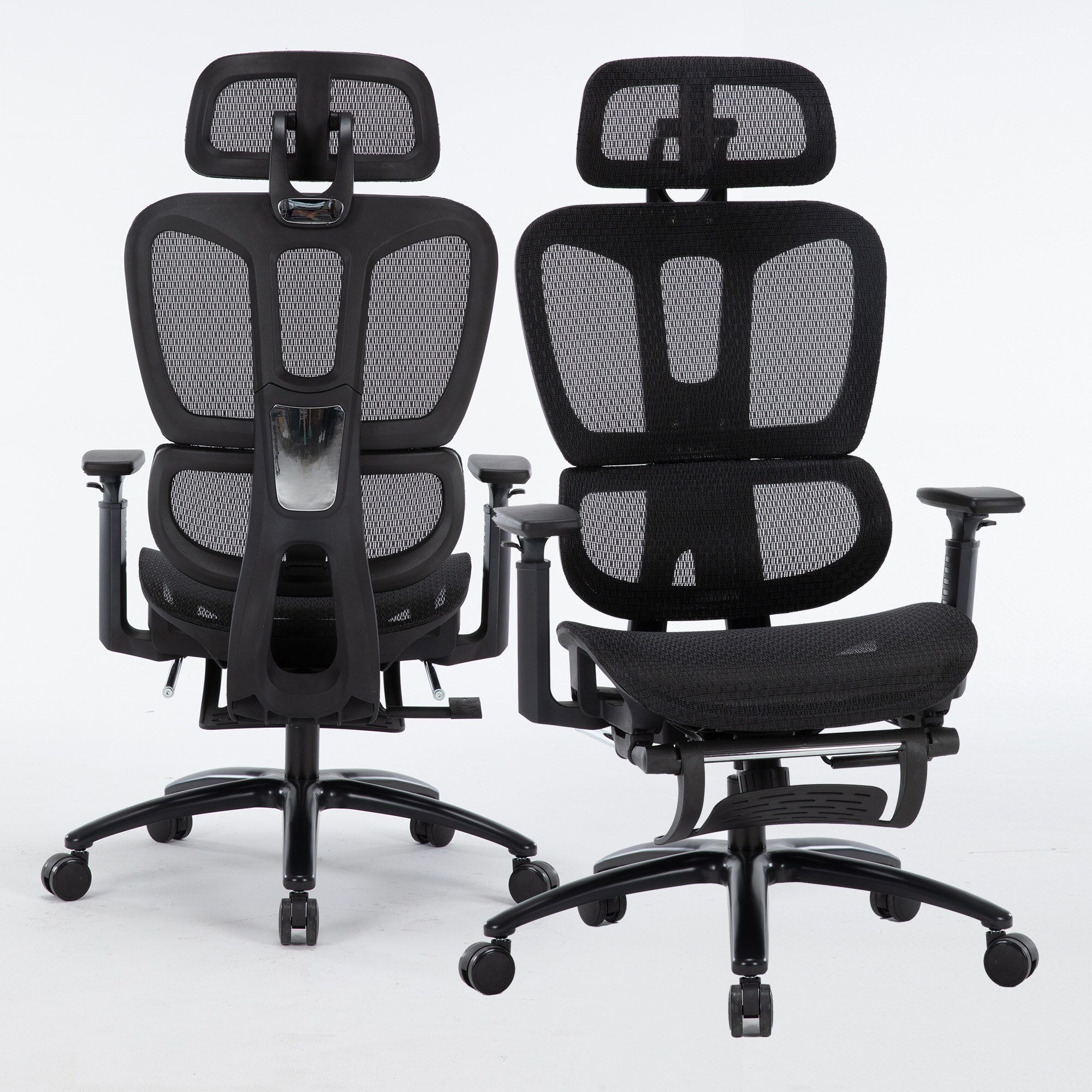 Bürostuhl in moderner Mesh-Optik mit Fußstützeergonomischer Drehstuhl mit Nacken und Lordosenstütze - Gamingstuhl mit atmungsaktiver Netzrückenlehne und Wippfunktion