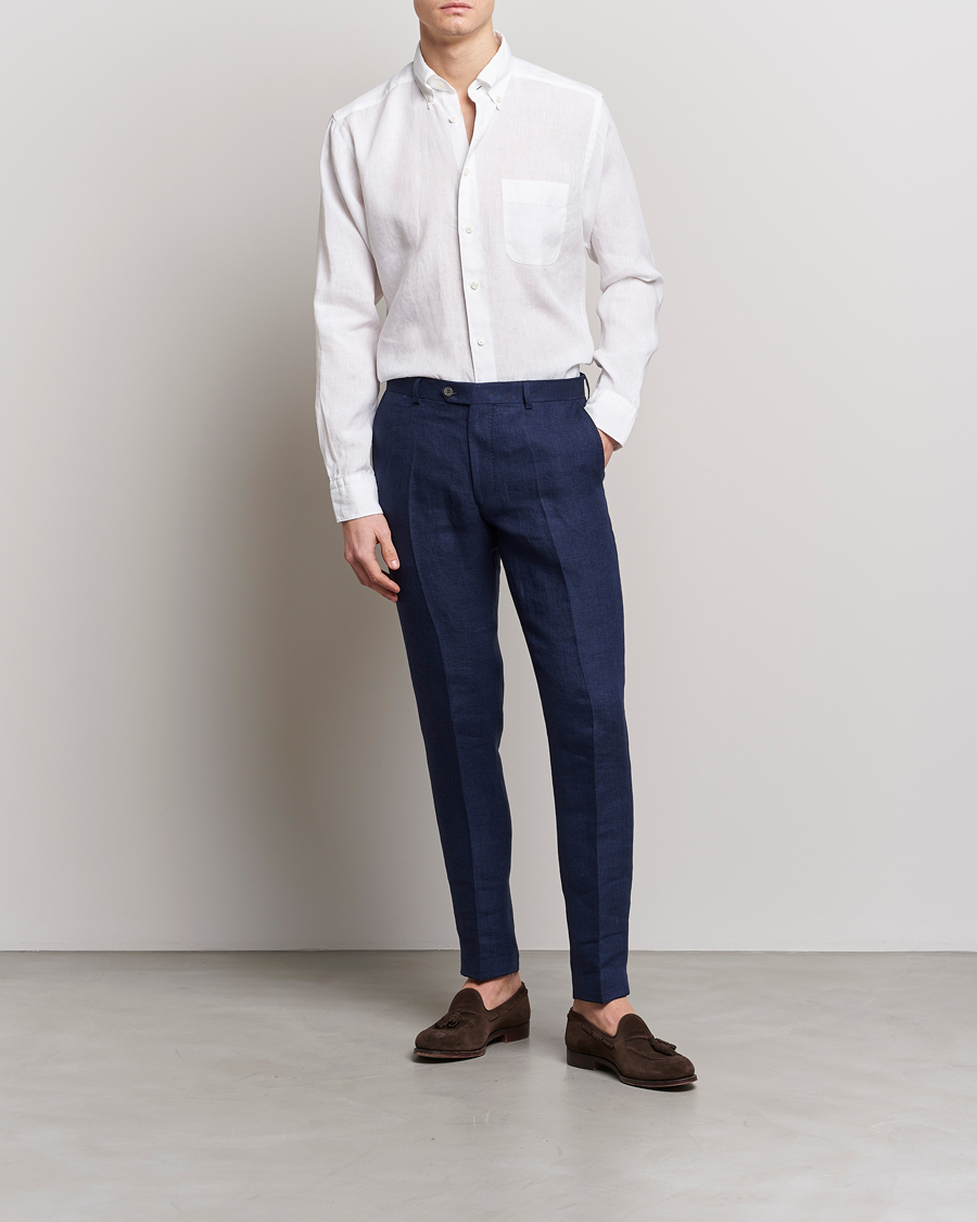 Eton Slim Fit Linen Button Down Shirt White