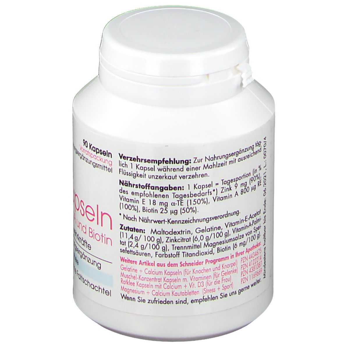 Schneider Zink Kapseln mit Vitaminen E, A und Biotin