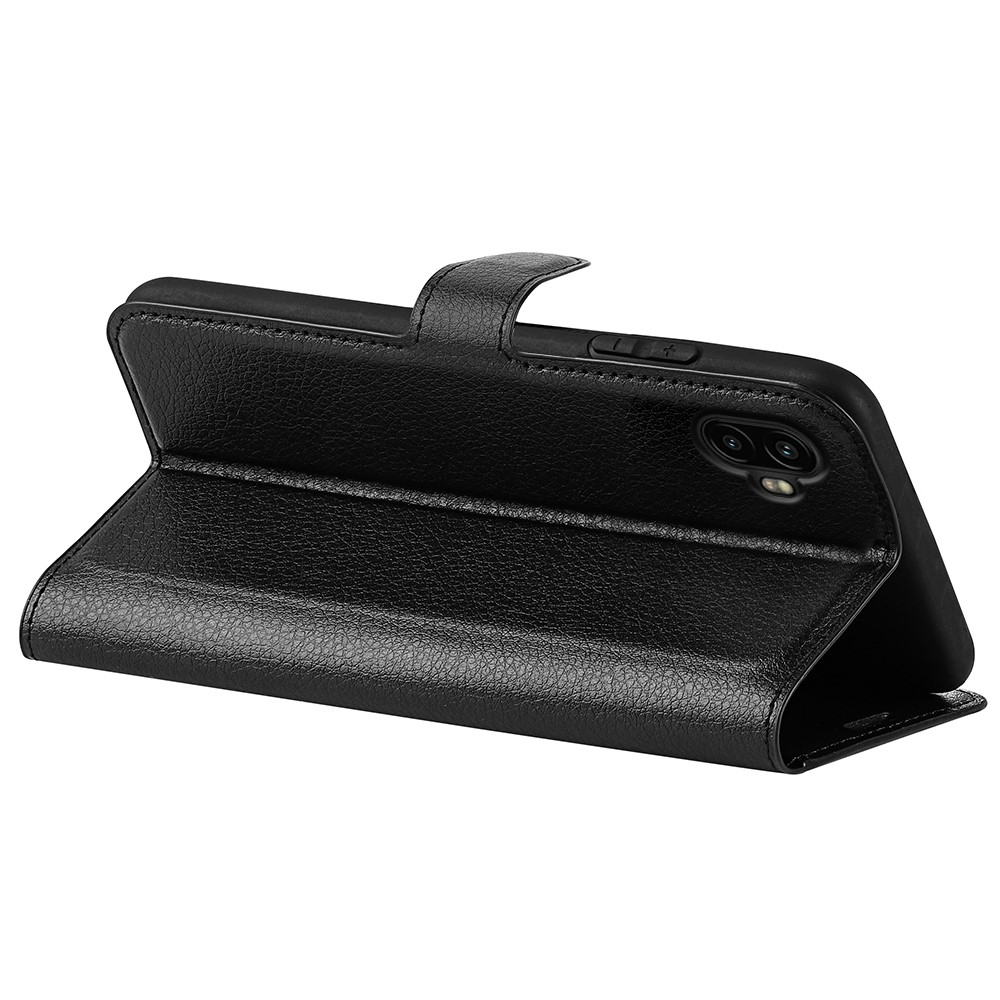Samsung Galaxy Xcover7 Pro Leder Tasche Flip Cover Litchi Look mit Kartenfächer - Schwarz