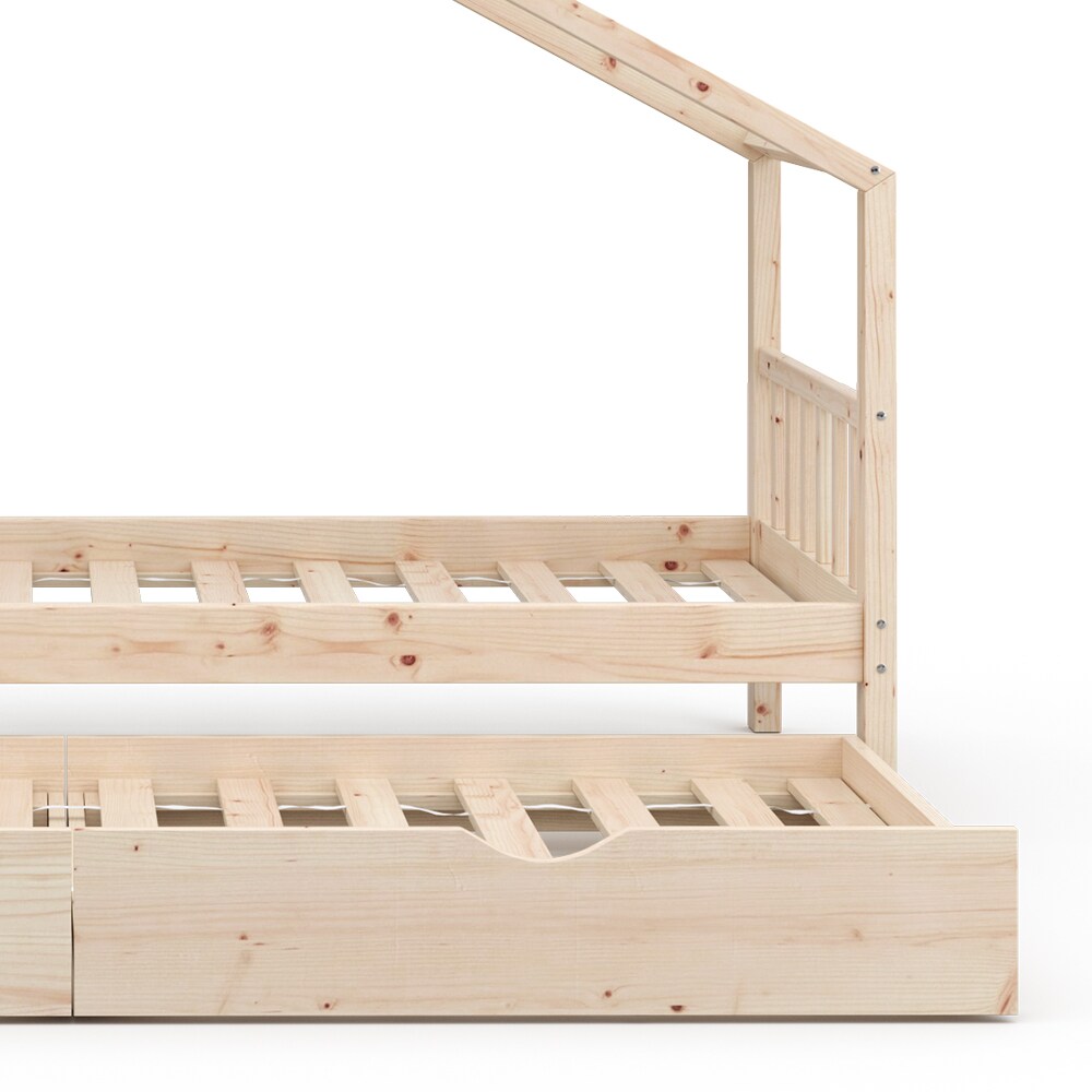 VITALISPA Kinderbett DESIGN Hausbett Gästebett Lattenrost Natur 90x200 Schublade