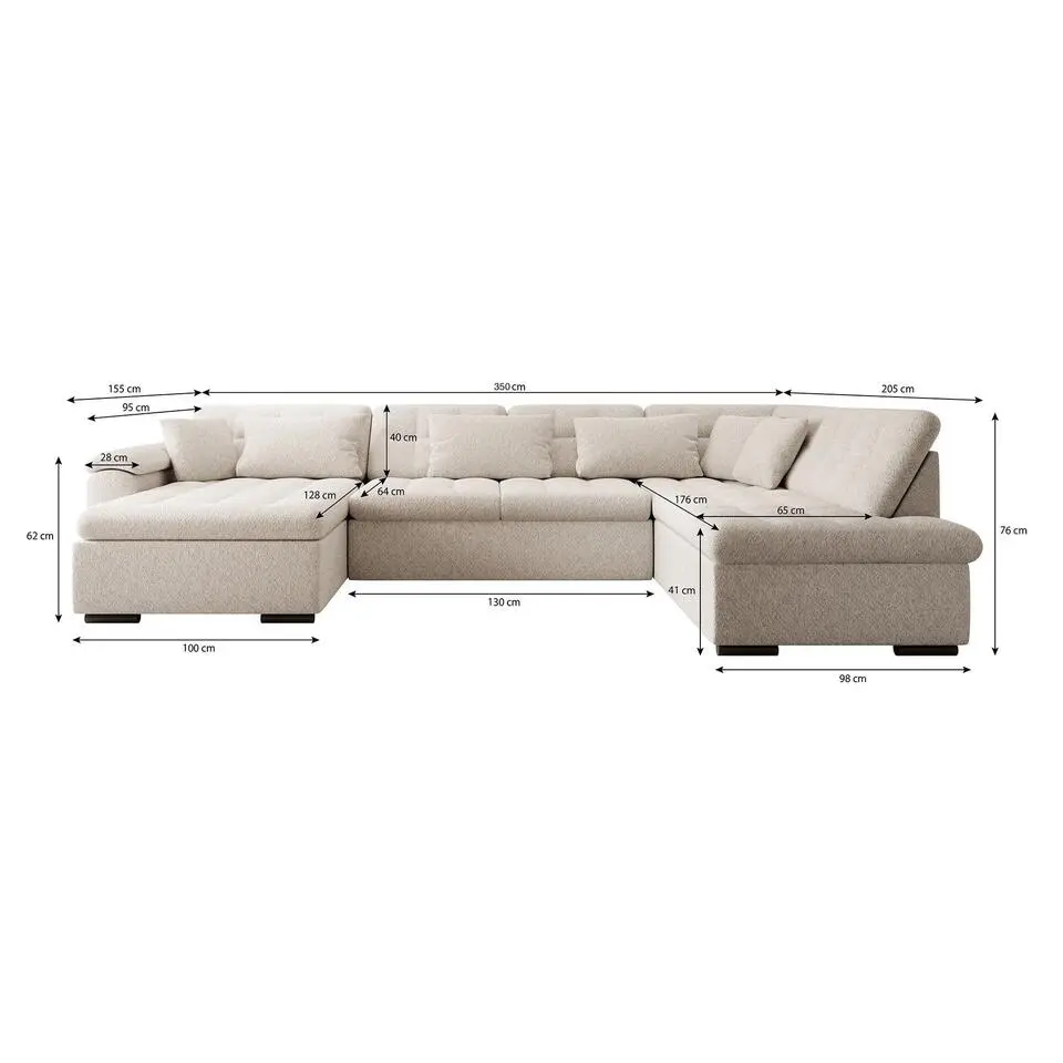Meubella - Hoekbank Nicoreta - Beige - Teddy Boucle - Links
