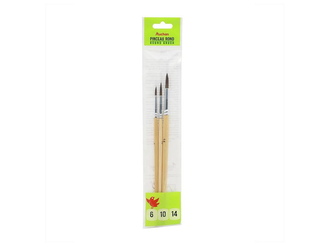 CONJUNTO DE 3 PINCÉIS AUCHAN Nº 6/10/14